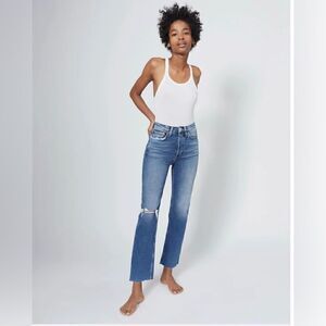 Re/Done NWT 70’s Ultra High Rise Stove Pipe Vintage Indigo Destroyed Stretch 26